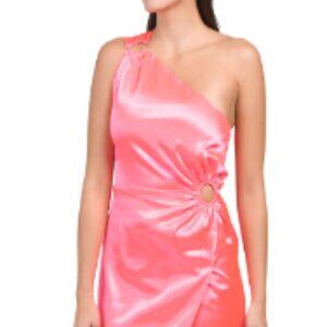 French Connection Adaline Satin One Shoulder Midi Dress Neon Rose NWT